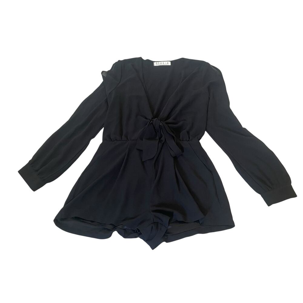 Stella Laguna Beach Long Sleeve Deep V Neckline Romper in Black Size Medium